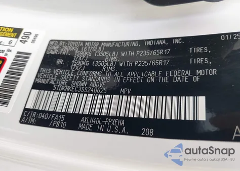 2025 Toyota Sienna Le from USA, damaged, VIN 5TDKRKEC3SS240625